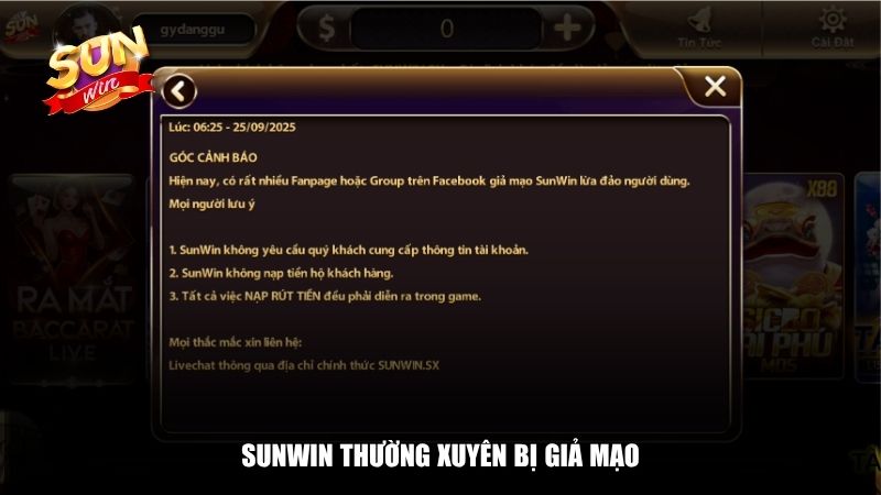 Sunwin thường xuyên bị giả mạo