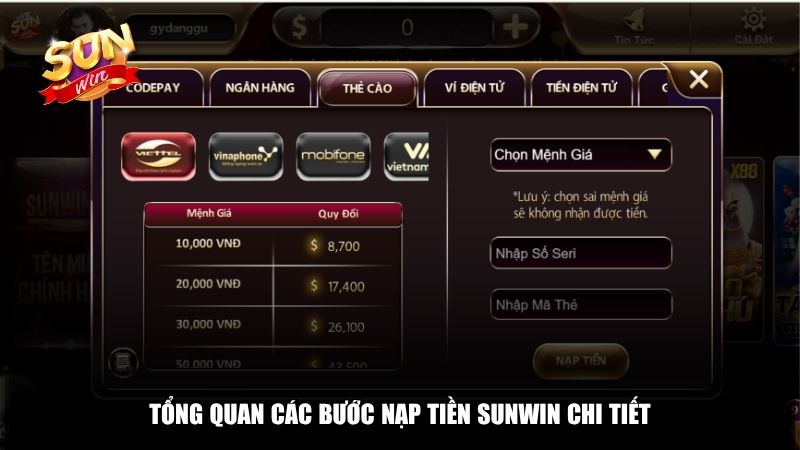 Tổng quan các bước nạp tiền Sunwin chi tiết
